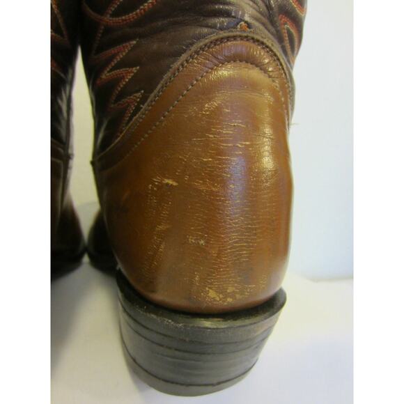 Vintage Tony Lama Texas Western Cowboy Boots Brown Leather Orange Stitching 7D